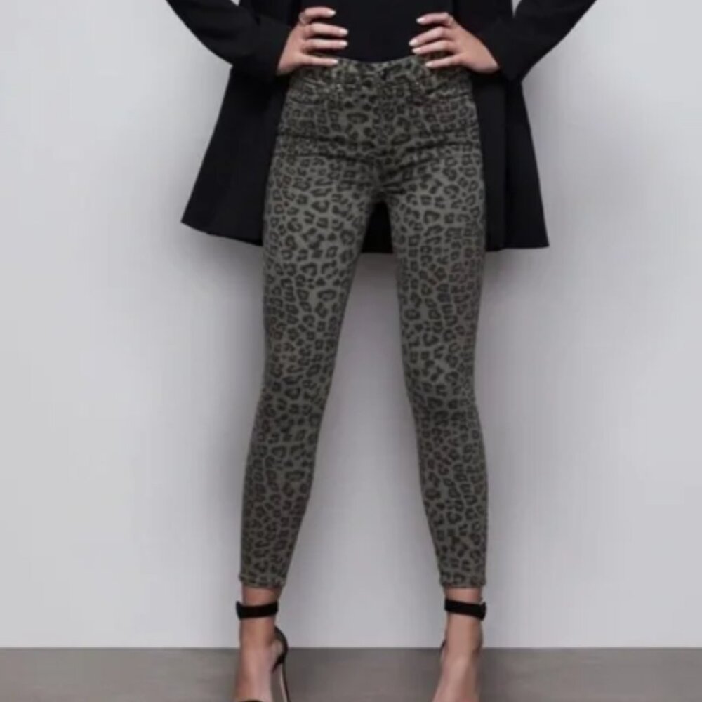 Good American Lucky Leopard Skinny Jeans Gray High Rise Stretchy Sz 10
